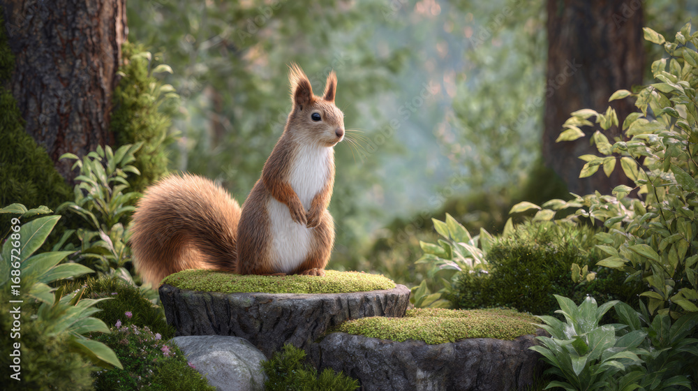 Obraz premium Squirrel standing on a stone