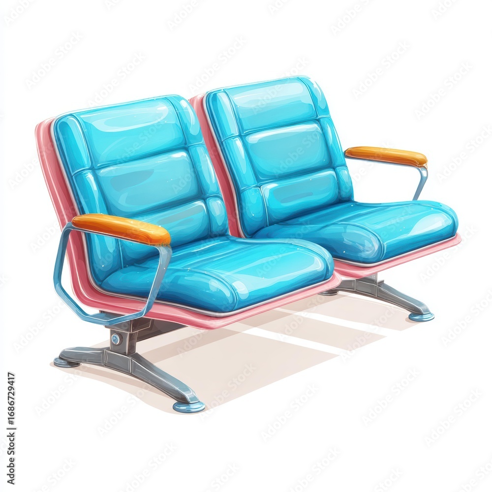 Obraz premium A colorful cartoonstyle icon showing an empty waiting room with a single object against a plain white backdrop.