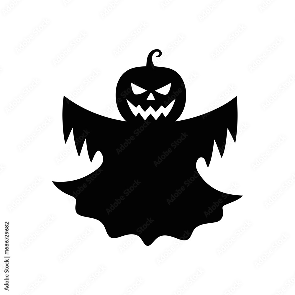 Fototapeta premium Spooky black silhouette of a pumpkin ghost. ghost scary face and jagged arms