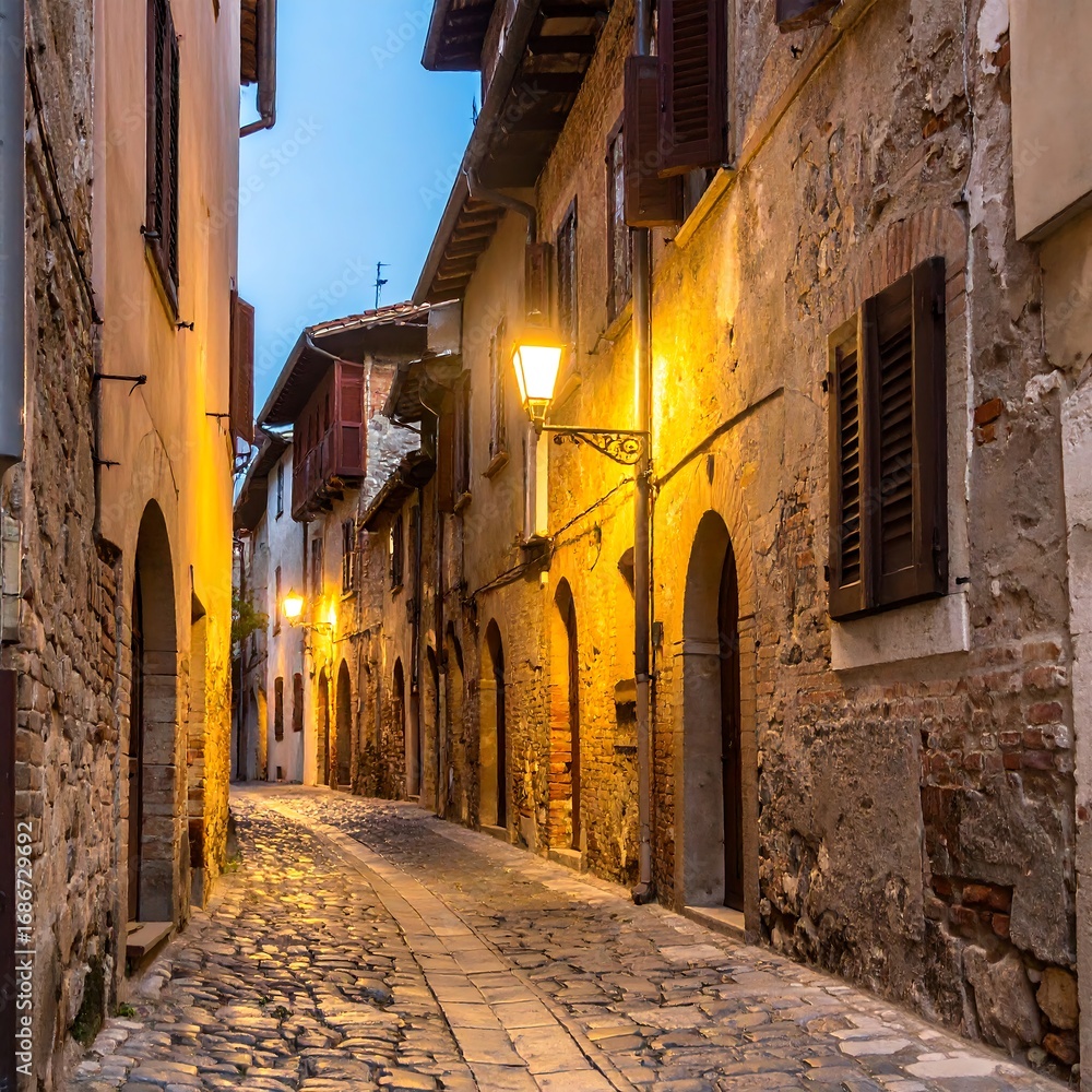 Fototapeta premium Charming European alleyway at dusk