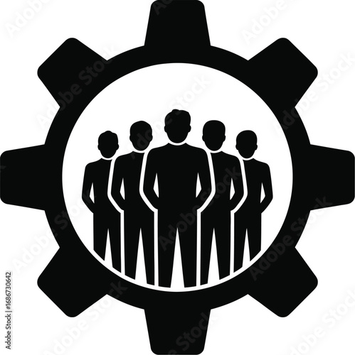Teamwork gear people silhouette cogwheel