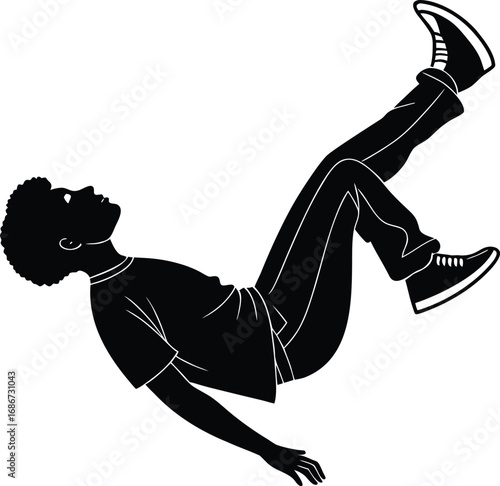 Silhouette of a young person falling or floating in the air