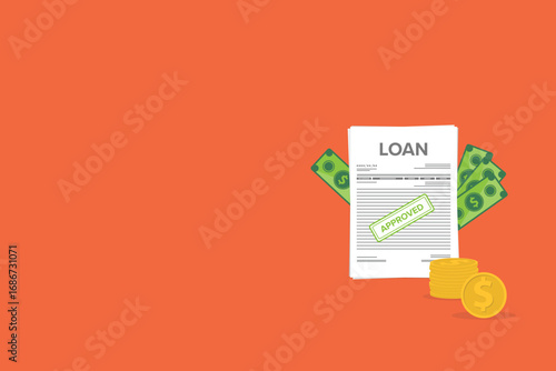 Finance management. Loan agreement. Mortgage money credit. Loan disbursement, quick loan service, easy credit.