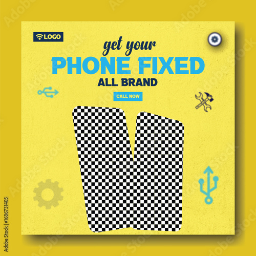 Professional phone repair service advertisement for all brands with a focus on getting your device fixed quickly and efficiently