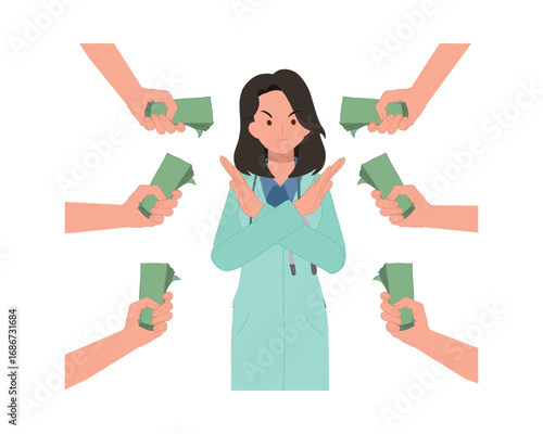 Doctor Refusing Bribe Ethics and Integrity in Healthcare Illustration