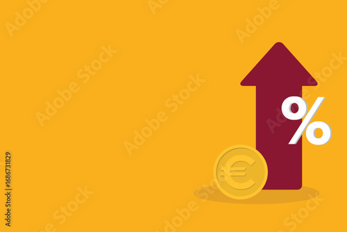 Increased income or revenue, capital gain, increased sales turnover, Euro and arrow with percentage sign