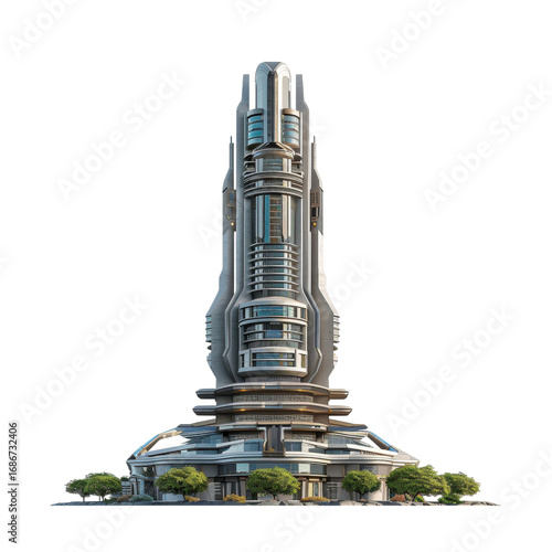 Striking Photorealistic Futuristic Residential Tower Against Black Background