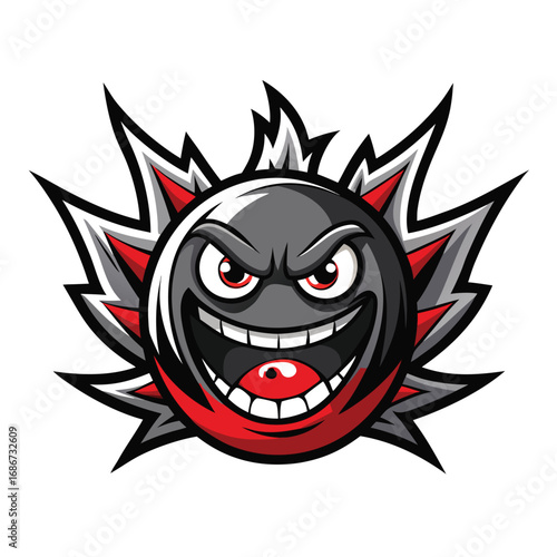 Cartoon bowling ball with angry expression isolated on white background vector illustration
