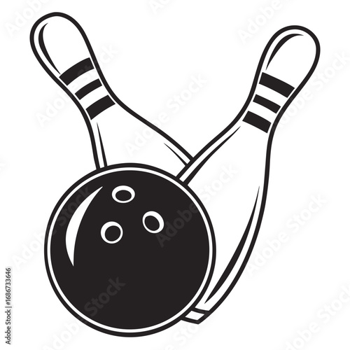 Bowling ball and pins isolated on white background, a classic symbol of the sport and recreational activity