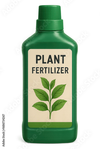 Transparent PNG of Bottle of plant fertilizer with a green label and leaf design. Ideal for gardening enthusiasts and indoor plant care.