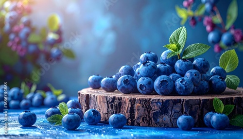 Wallpaper Mural Blueberries on wooden podium on background Torontodigital.ca