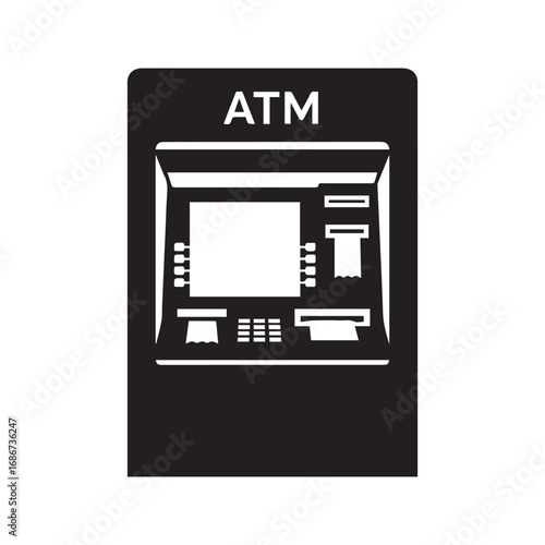 ATM Machine Icon, Cash Withdrawal and Banking Vector Symbol
