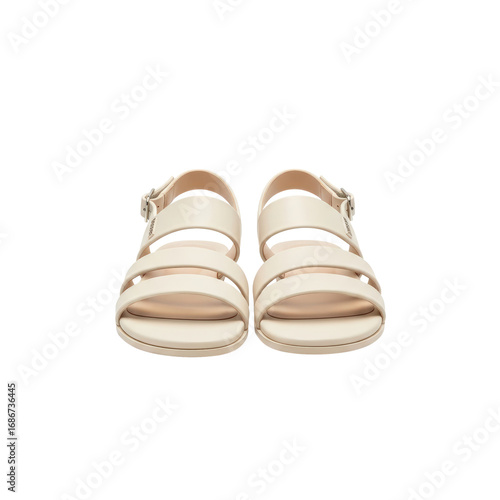 Front view of a pair of cream-colored sandals.