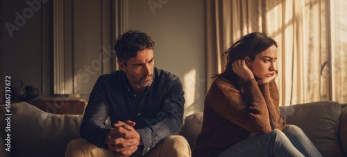 The couple experiences a moment of tension and emotional disconnect in their living room.