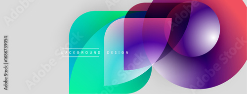 Abstract colorful overlapping shapes create dynamic background. Modern design features gradients, curves, vibrant hues.