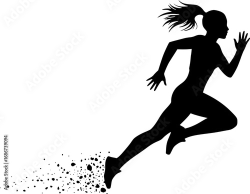Stylized silhouette of athletic looking female runner running. EPS version.