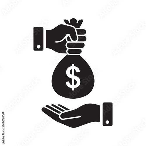 Giving Money Bag Icon, Payment, Loan, and Donation Vector Symbol
