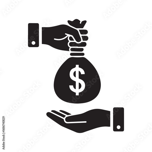 Giving Money Bag Icon, Payment, Loan, and Donation Vector Symbol
