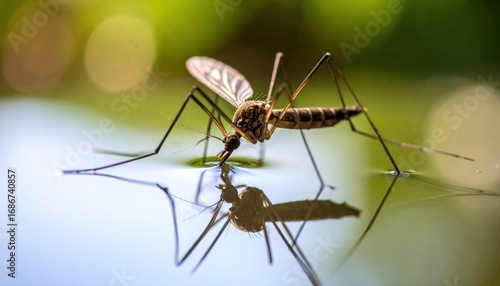 Wallpaper Mural Macro shot showcasing a mosquito resting delicately on the water surface reflecting in the Torontodigital.ca