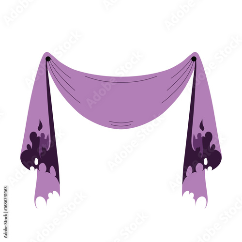 Wide old Halloween banner with ragged edges and ripped holes. Perfect for haunted house decor, spooky parties, posters and eerie festive designs. Creepy textile spooky vector illustration.
