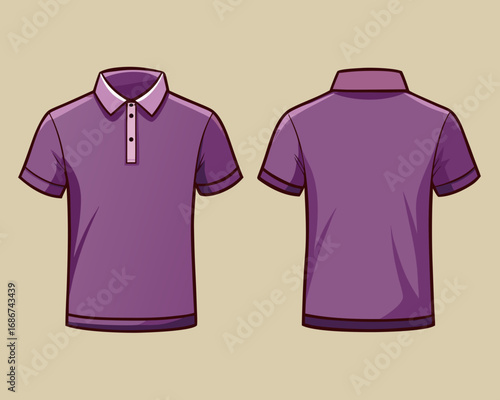 Front and back view of a purple short sleeve polo shirt