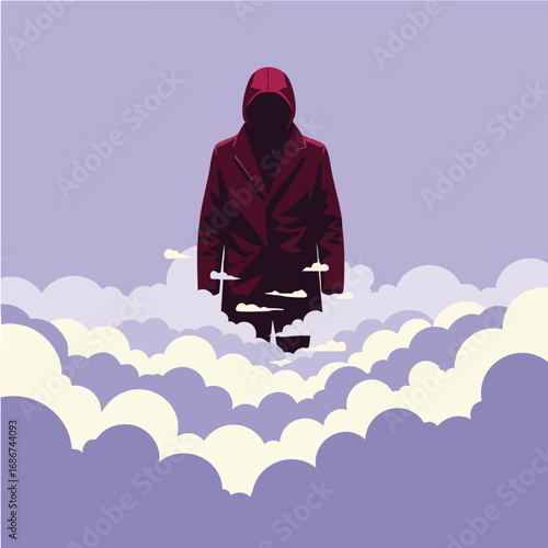 Mysterious Hooded Figure Emerging from Clouds.