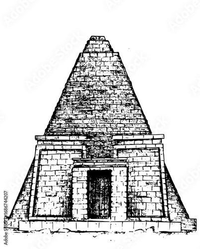 Ancient stone pyramid structure with imposing entrance, inviting exploration and historical discovery