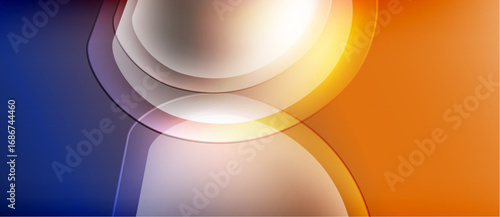 Abstract composition. Overlapping shapes create luminous effect. Blue, orange hues dominate visual space. Smooth gradients present modern aesthetic.