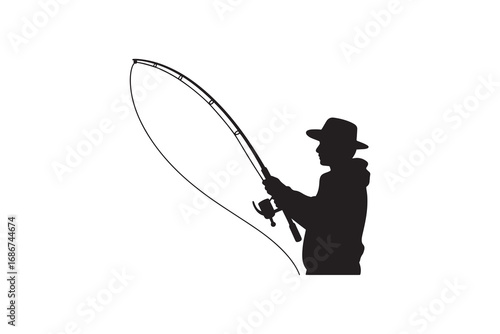 Fisherman Casting Rod Silhouette Angler with Fishing Pole Silhouette