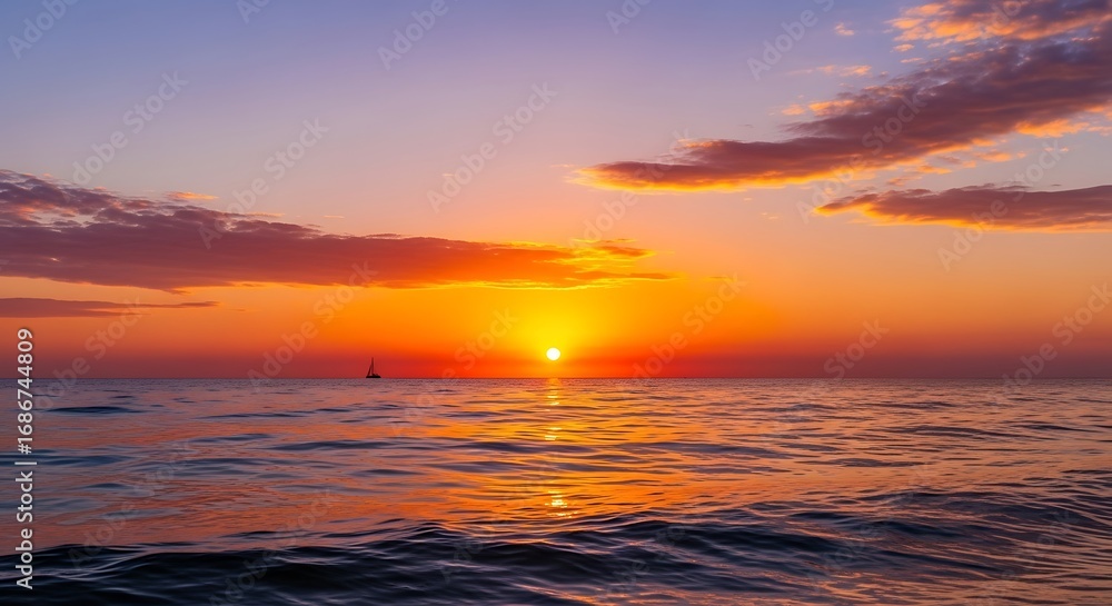 Obraz premium Sunset sailboat ocean seascape.