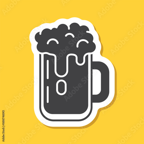 Cold beer sticker icon in flat style. Alcohol drink vector illustration on isolated background. Alcohol glass sign business concept.