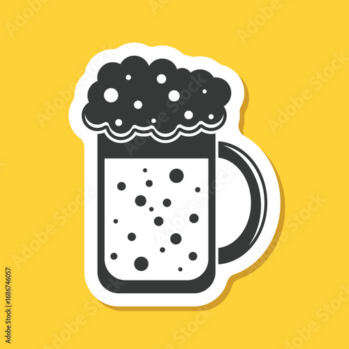 Cold beer sticker icon in flat style. Alcohol drink vector illustration on isolated background. Alcohol glass sign business concept.