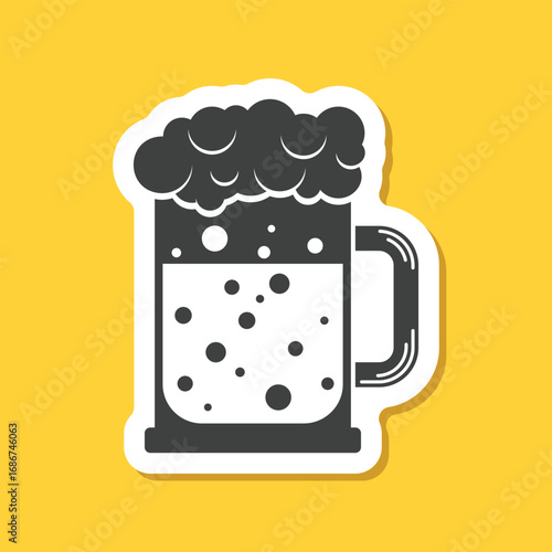 Cold beer sticker icon in flat style. Alcohol drink vector illustration on isolated background. Alcohol glass sign business concept.