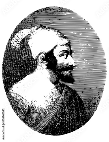 Elegant historical portrait of a dignified man in traditional attire, capturing timeless style and heritage