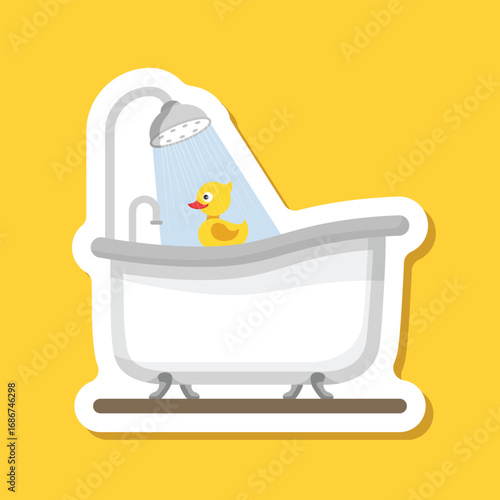 Bath sticker icon in flat style. Bathroom vector illustration on isolated background. Bathtub sign business concept.