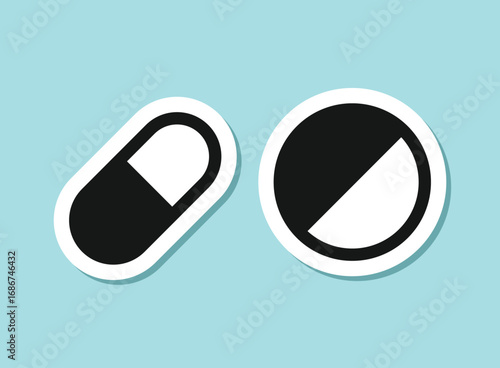 Pills capsules sticker icon in flat style. Medical tablet vector illustration on isolated background. Healthcare drug sign business concept.