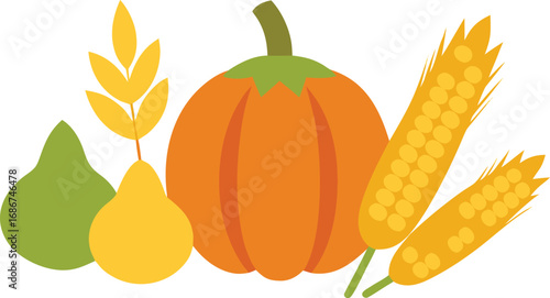 Harvest festival elements bundle pumpkin corn wheat gourds vector illustration eps icon