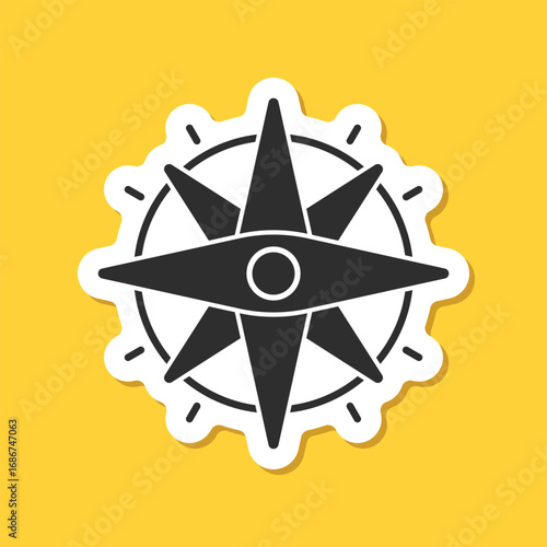 Compass sticker icon in flat style. Navigation equipment vector illustration on isolated background. Geographical position sign business concept.