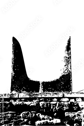 Dramatic stone structure evokes ancient monument, symbolizing history and enduring strength.