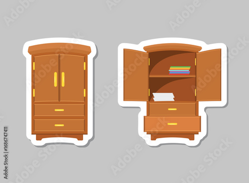 Cupboard sticker icon in flat style. Wardrobe storage vector illustration on isolated background. Drawer cabinet sign business concept.