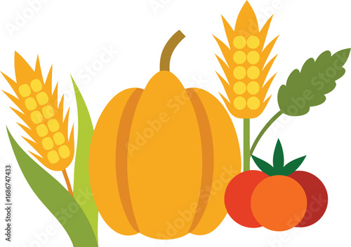 Autumn harvest festival bundle vector illustration corn wheat pumpkin tomato scalable eps
