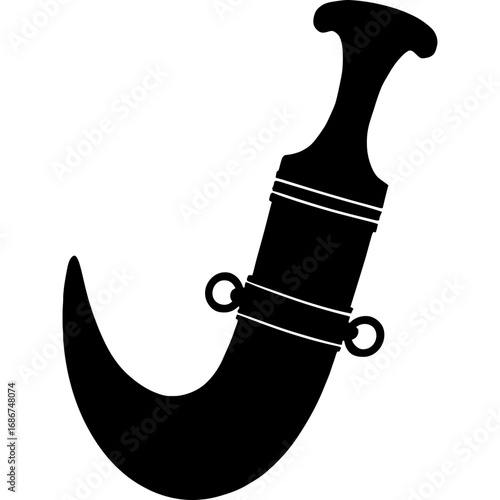 Black jambiya silhouette on white background