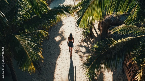 Woman walking tropical path