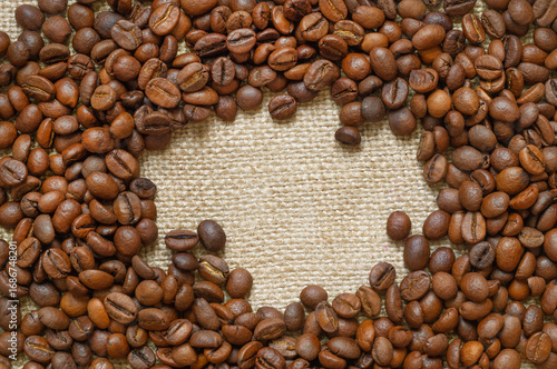Roasted coffee beans close-up.