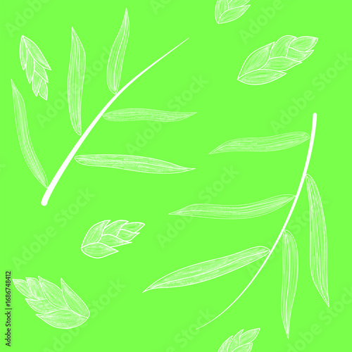 set of leaves nature Fabric pattern wallpaper Shirt pattern green white