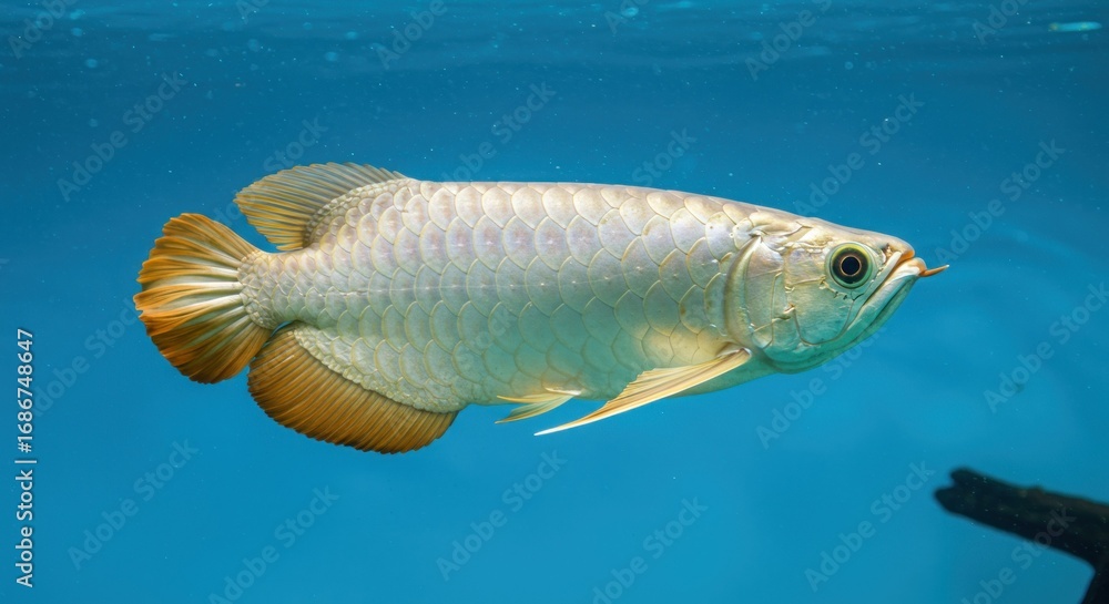 Fototapeta premium Gold striped fish swimming in aquarium