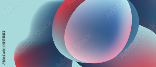 Abstract fluid shapes blend, creating vibrant color gradients. Blue, red, turquoise hues dominate composition. Smooth transitions define forms.