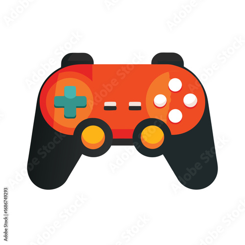 Orange and black video game controller on white background Keywords: video game controller