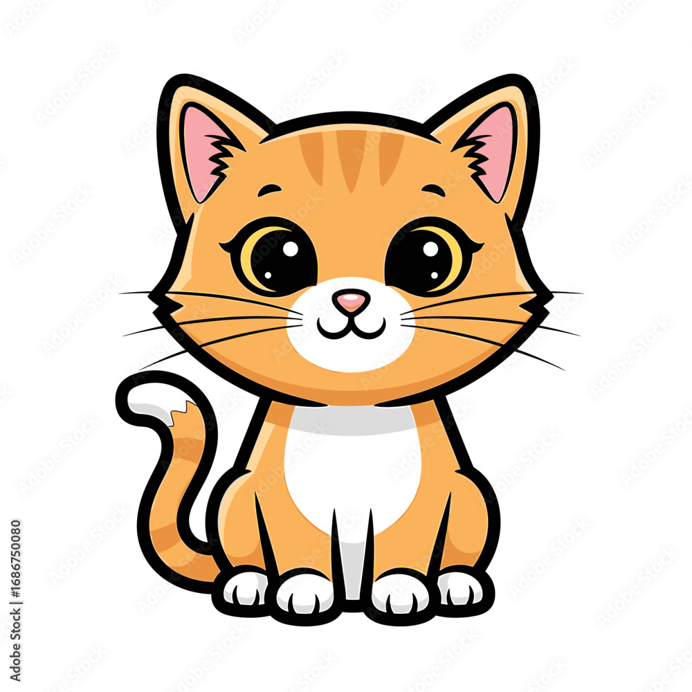 Fototapeta premium Adorable cartoon ginger kitten with big eyes, sitting peacefully.