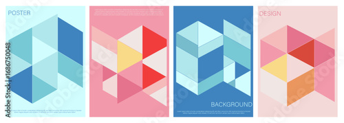 Collection of Minimalist Abstract Geometric Shapes  Poster Backgrounds. Multi Color Triangle Structures Modern Art Design Template Set for Ads, Covers, and Social Media Graphics